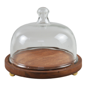 Cloche Dome with Wooden Base Glass Cocktail Infuser Lid Elegant Dessert Stand <b>Cake</b> Display Stand Food <b>Cover</b> - Product Image 2