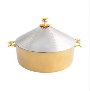 Pot de cuisson en argent brillant poli avec base de bois pour la cuisine et la table Pot de casserole d'occasion Produit chaud en acier avec couvercle - Product Image 3
