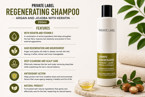 Shampoo à l'argan, au jojoba et à la kératine en marque privée 250 ml OEM |   Shampoo réparateur régénérant et nourrissant anti-âge pour cheveux |   Espagne UE - Product Image 2