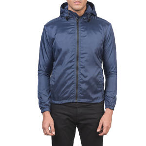 Chaqueta cortavientos azul marino para hombre de alta calidad, mezcla de nailon y poliéster, capucha adjunta, bolsillos laterales, High Street SPORTAR INT - Product Image 1