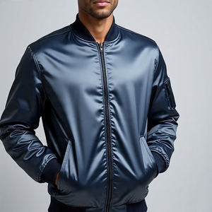 Blouson bombardier à col rond en satin à logo personnalisé pour hommes blousons bombardiers universitaires en satin à la mode et décontractés pour l'hiver hommes - Product Image 2