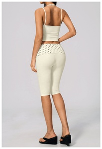 Custom Cream Halter Crop Top High Waist Wide Leg Pants 2 Piece Yoga Set Dot Pattern Spandex Polyester Breathable Seamless - Product Image 5