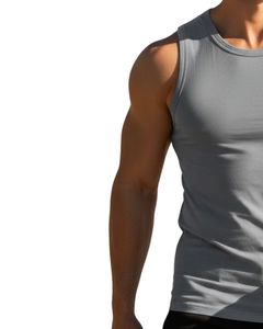Camiseta sin Mangas para Hombre, Ajustada, Deportiva, para Gimnasio, Tejido Elástico, Color Gris Sólido, Chaleco de Fitness, Fabricante Personalizado, Venta al por Mayor - Product Image 3