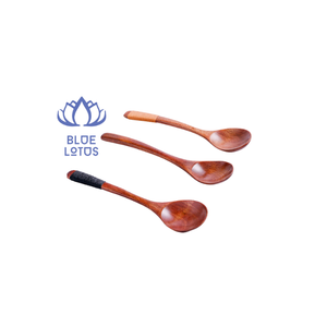 Cucharas de sopa de madera con mango de madera Longan personalizadas para cocinar y revolver, cuchara mezcladora de Loto Azul, cuchara de madera dietética - Product Image 1