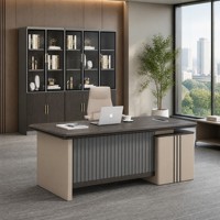 Ensemble de bureau de direction moderne Ekintop, table de direction en bois avec armoire de rangement, bibliothèque à portes vitrées pour immeuble de bureaux