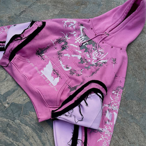 Sweat à capuche oversize à fermeture éclair avec patch brodé, en molleton français délavé à l'acide, style streetwear, poids lourd, personnalisé - Product Image 5