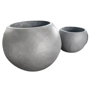 Ready Stock PC17042 Cement Texture Round Fiberglass Pot Medium Large Size Flower Pot