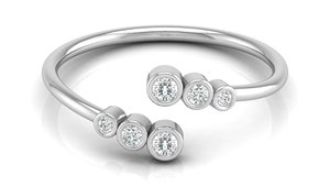 Anillo de calidad encantador para mujer, con 6 diamantes facetados cultivados en laboratorio, corte redondo, engastados en oro amarillo, ajustable, para fiesta, anillo abierto para ella. - Product Image 6
