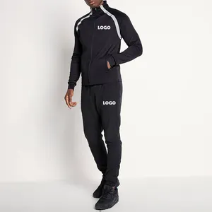 Pakaian Olahraga Ritsleting Jogging Slim Fit Pria 100% Poliester Polos Hitam Reflektif Stripe Pakaian Olahraga Pria Pakaian Keringat