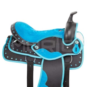Portable Bleu Barrel Racing Western En Cuir Véritable Selle Tack Ensemble Cristal Synthétique Spectacle Cheval Selle Headstall Poitrine Collier - Product Image 2