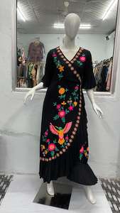 Women's <b>Summer</b> <b>Maxi</b> <b>Dress</b> Embroidered Ukrainian Cotton Full-<b>Sleeve</b> Beach Work <b>Dress</b> <b>with</b> Natural Waistline Woven and Washable - Product Image 3