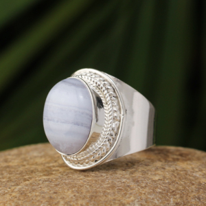 Hermoso diseño de anillo de ágata de encaje azul Natural 10x14mm forma ovalada 925 piedras preciosas de plata esterlina Boho declaración joyería minimalista - Product Image 4