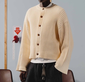 Cardigan da <span class=keywords><strong>Uomo</strong></span> in Maglia <span class=keywords><strong>con</strong></span> Logo Ricamato Personalizzato, Design <span class=keywords><strong>con</strong></span> Spalle Cadenti, 100% Cotone, Casual, Oversize - Product Image 1