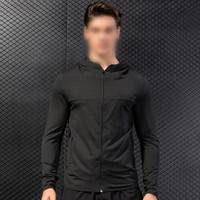 Veste athlétique pour homme à capuche zippée à manches longues coupe-vent de course séchage rapide extensible pour musculation et entraînement en salle de sport