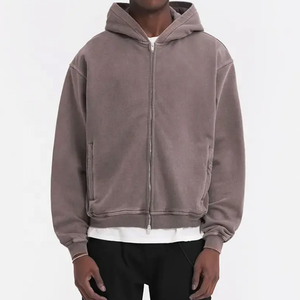 Sweat à capuche épais en éponge française de haute qualité Sweat à capuche surdimensionné à fermeture éclair dans les deux sens avec poches latérales - Product Image 1