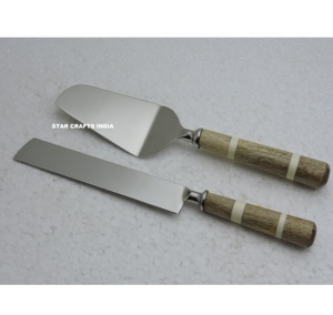 Vente chaude Or Couleur Métal Gâteau Serveur Simple Plaine Manche En Bois Gâteau Couteau Meilleure Qualité Décoratif En Métal Couverts - Product Image 6
