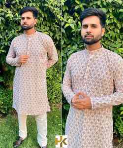 Kurta de pollo indio para hombres en algodón Khadi con diseño de botones en el cuello y Conjunto de pijama de invierno - Product Image 4