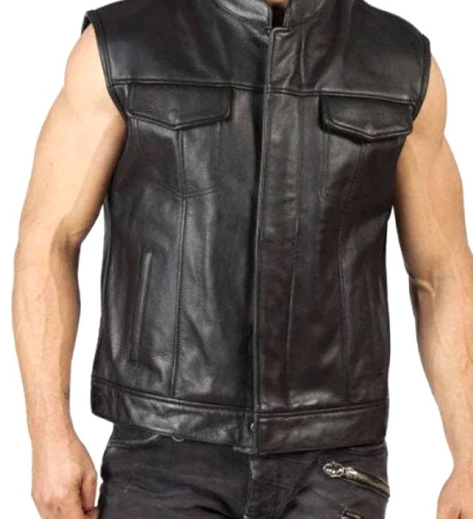 Men's Premium Leather Motorcycle Vest with Biker Club Custom
