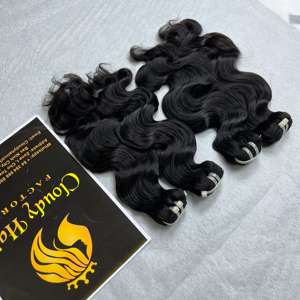 Venta al por mayor 10A 12A Extensiones de pelo de trama de calidad superior Color Natural Negro Onda del cuerpo Húmedo y ondulado Paquetes de pelo rizado brasileño - Product Image 4