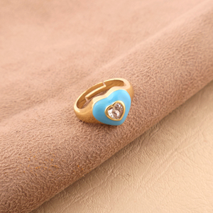แหวนหัวใจสองโทนสีใสแบบเรียบง่ายแหวนเคลือบสีเหลืองทำจากทองเหลือง18K ของขวัญวันวาเลนไทน์สำหรับแหวนแห่งความรัก - Product Image 4