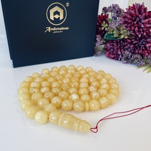 Misbaha en ambre blanc de la Baltique, 66 perles, ambre blanc naturel, prière islamique - Product Image 3