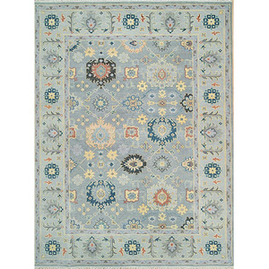 Alfombras Orientales Modernas de Lana Anudadas a Mano con Nudos Turcos Persas Oushak Antiguos, Decoración de Hogar de Estilo Lujoso con Respaldo de Látex - Product Image 1