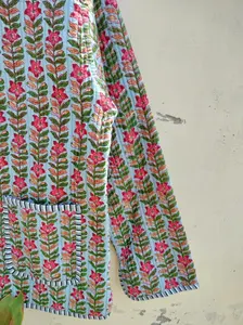 Veste réversible matelassée imprimée à la main indienne pour femmes motif floral toutes saisons manteau d'extérieur en coton respirant Jersey - Product Image 5