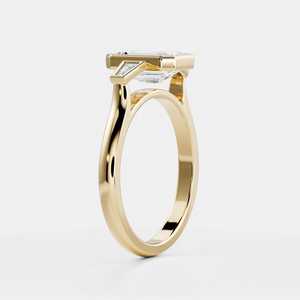 Lujoso anillo de diamante de moissanita de oro amarillo de 14 quilates, tres piedras, corte esmeralda, estilo Vintage, boda, compromiso, fiesta, anillos de moda - Product Image 3