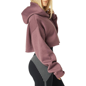 Sudadera corta con capucha de algodón para mujer, Sudadera con capucha, transpirable con OEM, la mejor impresión personalizada de alta calidad, 400gsm, Invierno - Product Image 2