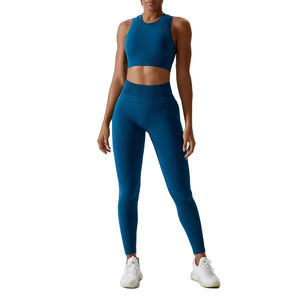 Ropa deportiva de Yoga personalizable para mujer, chaleco de Fitness ligero transpirable, mallas cortas, cintura elástica, patrón sólido personalizable - Product Image 1