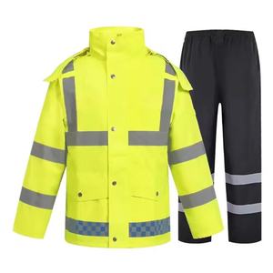 เสื้อกันฝนนิรภัยแบบสะท้อนแสง เสื้อกันฝนกันน้ำ เสื้อผ้าสะท้อนแสงเพื่อความปลอดภัย พร้อมแถบสะท้อนแสง ชุดทำงาน - Product Image 2