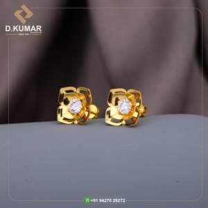 Boucles d'oreilles florales modernes en or 22 carats avec centre solitaire Design élégant et intemporel - Product Image 1