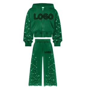 High Quality Men Tracksuits with <b>Rhinestone</b> Embellishments and Distressed Design Ideal for Street Style and Performance Wear - Product Image 5