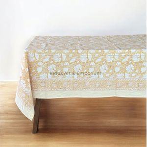 Nappe indienne en coton faite à la main belle couverture de Table en coton imprimé bloc à la main pour nappe de mariage à vendre - Product Image 5