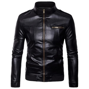 Veste blazer vintage pour hommes, manteau à manches longues à col montant et style de rue, nouvelle veste en cuir PU coupe ajustée - Product Image 2