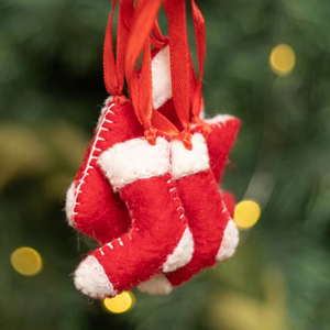 Mini Purely Hand-Felted NZ Wool <b>Stockings</b> <b>Red</b> & White <b>Christmas</b> Decoration Ornament Eco-friendly Nepalese Artisan for Children - Product Image 1