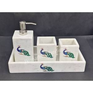 ชุดห้องน้ำลายหินอ่อนสุดหรู4ชิ้นของตกแต่งโรงแรมทำมือรูปทรงไม่เหมือนใครสำหรับของขวัญในห้องน้ำขายส่ง - Product Image 1
