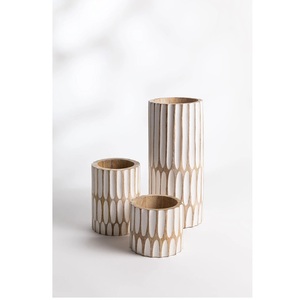 Florero de madera de mango hecho a mano de alta venta Florero de madera decorativo interior de la sala de estar - Product Image 1