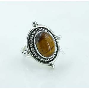 Anillo de Plata de Ley 925 Hecho a Mano con Ojo de Tigre, Estilo Bohemio, Anillo con Bisel Ovalado de Ojo de Tigre Natural, Regalo - Product Image 5