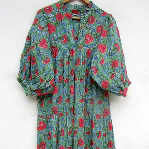 Highly Recommended Ivory Layered Maxi Ruffled Shorts Sleeves <b>Slit</b> Stylish Vintage Floral Print A-Line Midi <b>Dress</b> 100% Cotton - Product Image 1