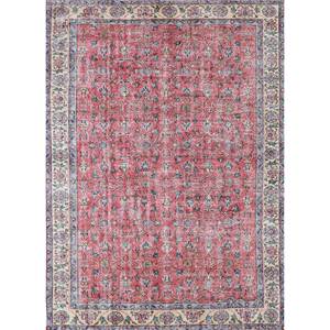 Tapis en laine noué à la main rouge-orange vintage, motif floral abstrait bohème classique, rectangulaire pour couloir et maison Pae-2095 pour salon - Product Image 1