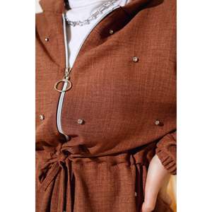 Stoned Zippered <b>Linen</b> 2 Piece Set Brown - Product Image 1