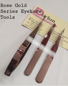 Nouvel arrivage de pinces à sourcils pointues inclinées au plasma en or rose avec logo personnalisé pince à sourcils en acier inoxydable pour la beauté - Product Image 2