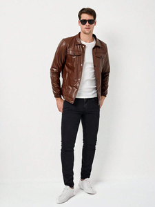 <b>Men's</b> Casual Multi-Color <b>Leather</b> <b>Jacket</b> New Olive Pilot Soft Thick Zip Closure Long Outdoor Street Custom <b>Leather</b> <b>Jackets</b> - Product Image 4