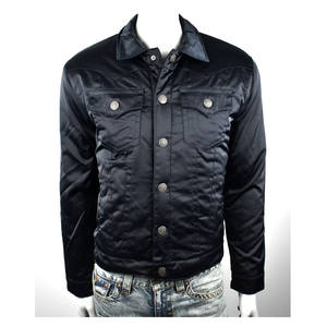 Veste en satin de soie denim noir, vente en gros nouveau design propre veste noire en denim logo, veste en soie denim design hip hop hommes - Product Image 1