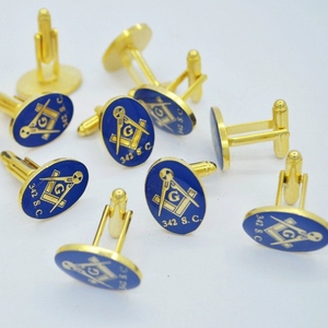 Master Mason Blue Lodge Custom Masonic Order Cufflinks 342 S.C Square <b>Compass</b> G Blue Gold Plated Beaded Technics on <b>Sale</b> - Product Image 2