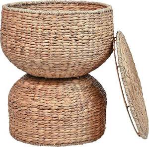 <b>Hourglass</b> Handwoven Hyacinth Storage Accent Table with Lid for Storage and Decoration - Product Image 2