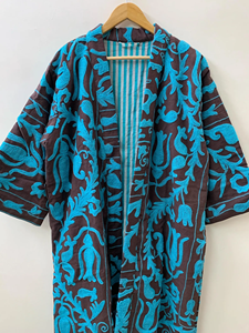 Suzani Kimono Robe Chaqueta de algodón bordada a mano Vintage Boho Kimono Coat para mujer Bohemian Robe - Product Image 3