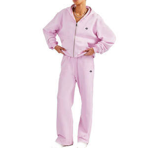 Ensemble de survêtement à capuche zippé pour femmes, en molleton doux, deux pièces, tenue de jogging, coupe décontractée, vêtements décontractés, vente en gros OEM ODM - Product Image 2