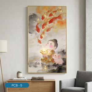 Buda con Pez Dorado y Loto, Impresión en Lienzo Hecha a Mano con Tela de Seda, PCB-5, Arte Religioso Moderno, Decoración de Interiores, Marca HALO - Product Image 3